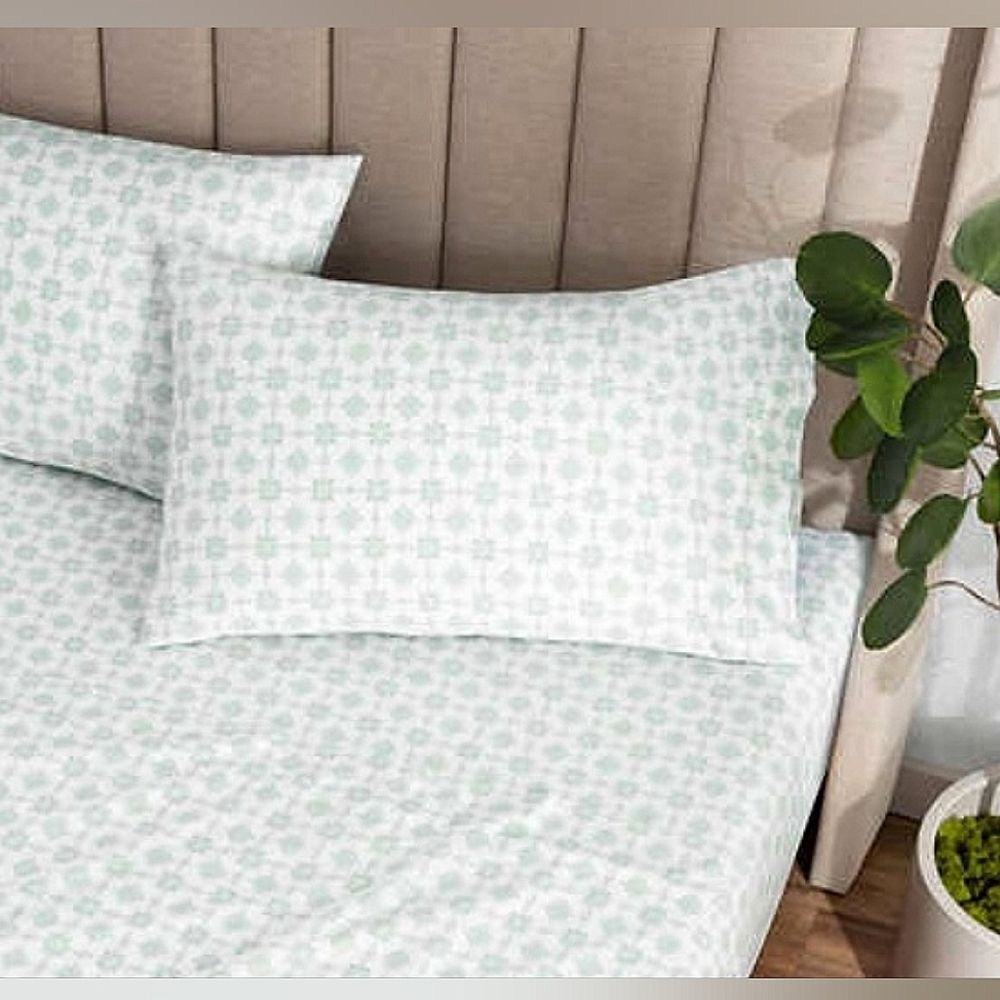 Welhome Cotton Rich Sateen 320TC Ditsy Medallion 4pc Sheet Set Deep Fit, Queen - Picture 4 of 8